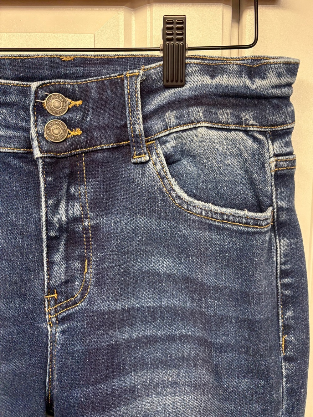 Flying Monkey High Rise Extreme Flare Jeans Dark Wash Raw Hem Size 29 BY4345L - Picture 15 of 16